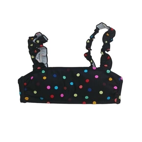 No Boundaries Juniors S Swim Top Black Multicolor Polka Dot Ruffle Strap Bikini - Picture 1 of 5